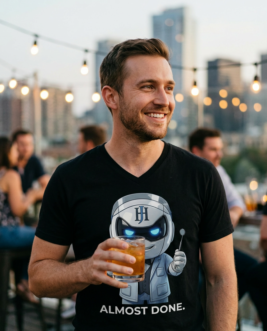 Person wearing Botson 'Almost done' tee in a real-world setting