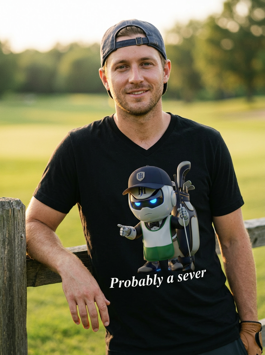 Person wearing Botson 'Probably a seven' tee in a real-world setting