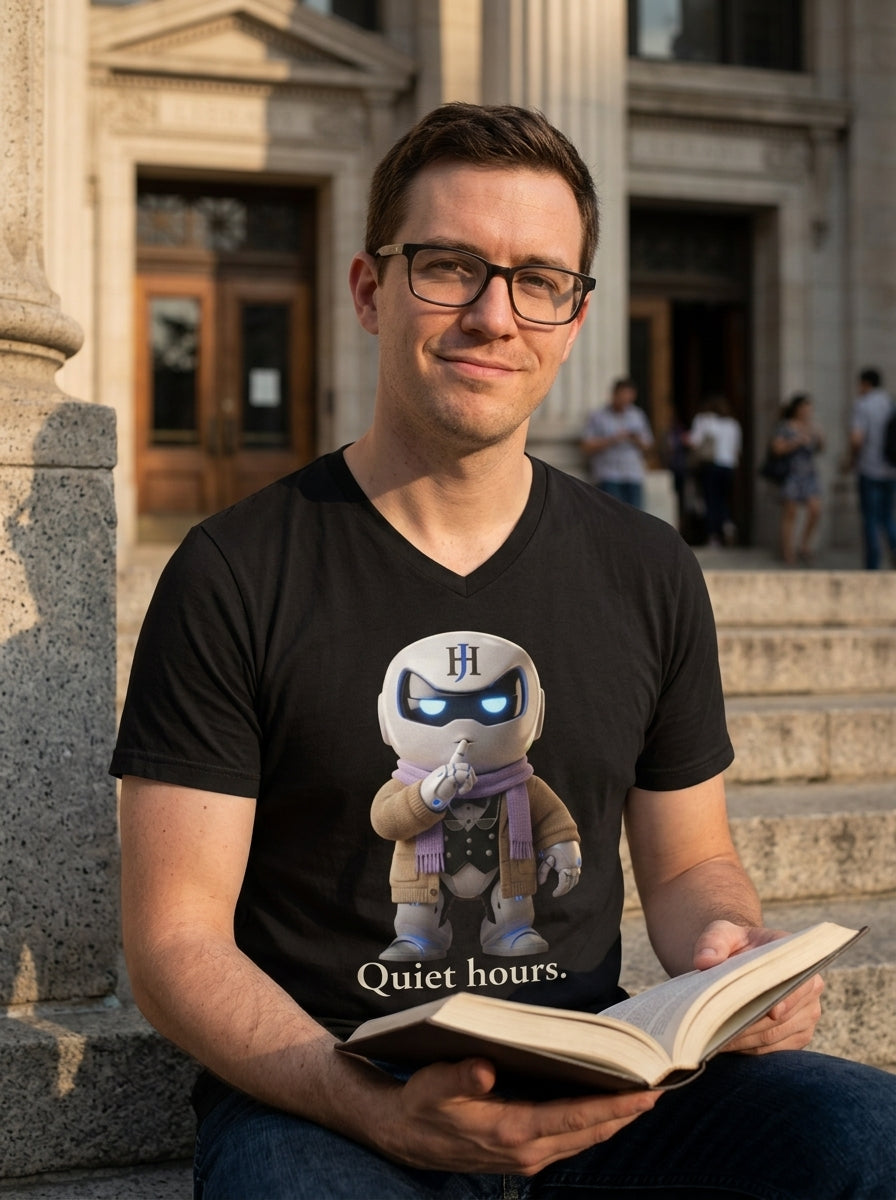 Person wearing Botson 'Quiet hours' tee in a real-world setting